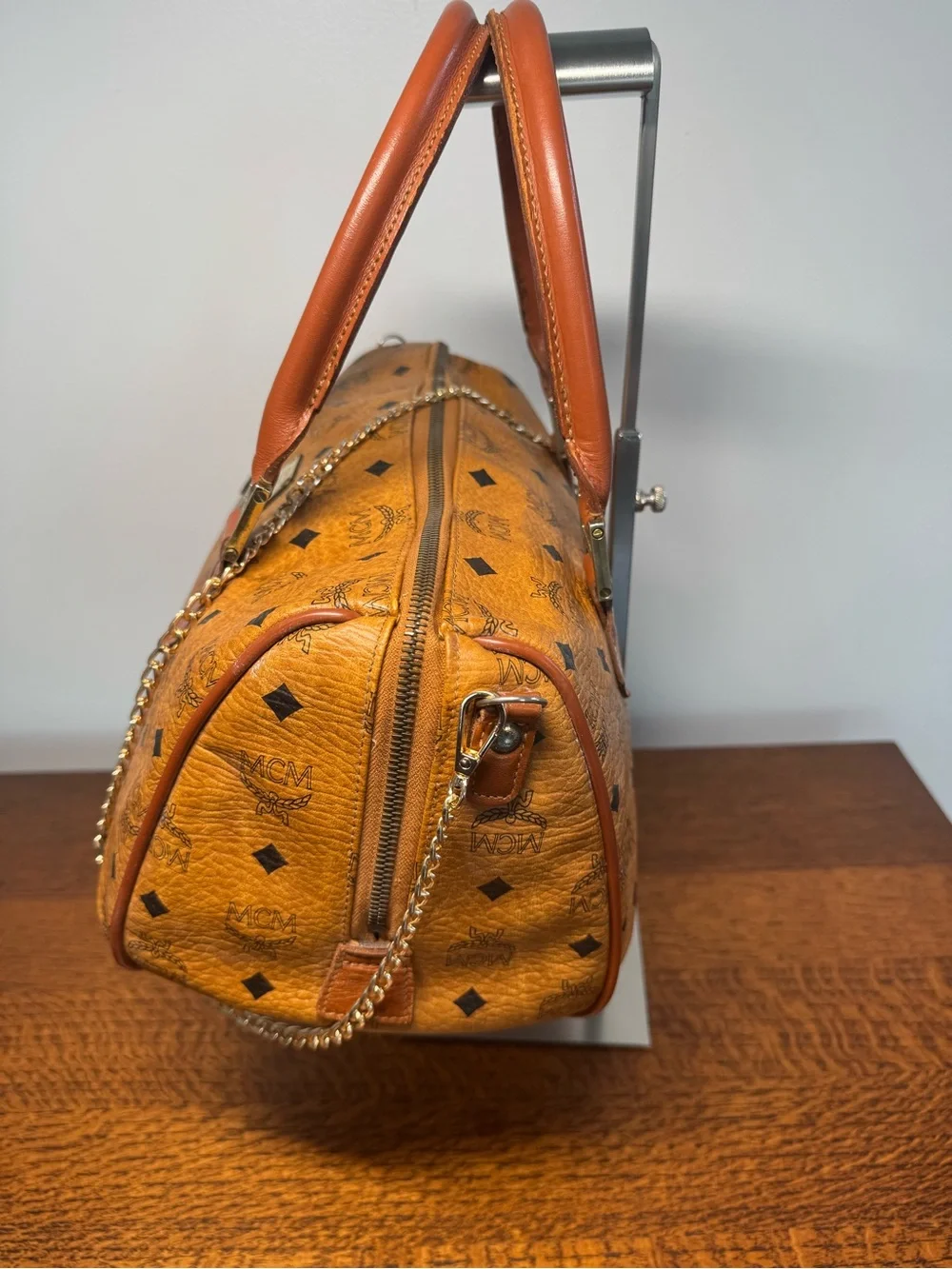 MCM Vintage Visetos Boston Satchel in Cognac Monogram